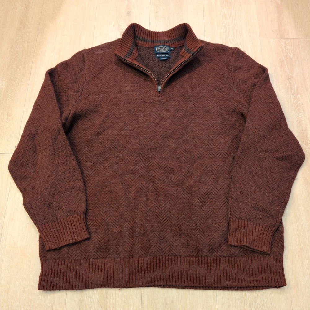 VTG Pendleton‎ Men's XL Washable Wool Quarter Zip Sweater 100% Shetland Wool Red
